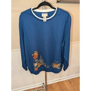 Alfred Dunner Woman Sweatshirt 1X Blue Fall Scarecrow Pumpkin Embroidered